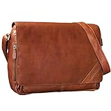 Große Umhängetasche Herren Damen / Ledertasche mit vielen Fächern inkl. verstellbaren Schultergurt (75 - 150 cm / 3,7 cm breit)