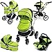 i-Safe System - Lime Trio Travel System Pram & Luxury Stroller 3 in 1 Complete With Car Seat