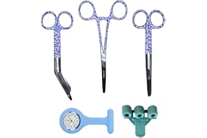 NOVAEX Krankenschwester Starter Pack "Blue Leaves" - 5-teilig - Verbandschere - Krankenschwester Schere Set - Schere Krankenschwester - Erste-Hilfe-Schere - medizinische Schere - Köcher - Krankenschwester