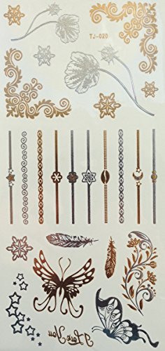5 Bögen Metallic Tattoo Flash Tattoo Aufkleber Einmal Tattoo Gold und Silber Schmuck Tattoos Viele Schöne Motive - 6