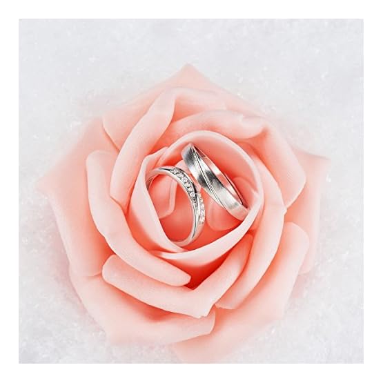 SHEGRACE Par de Anillos de Pareja en Plata de Ley 925 con Grabado Esmerilado y Anillos de Compromiso de Circonio 3A… - Imagen 5