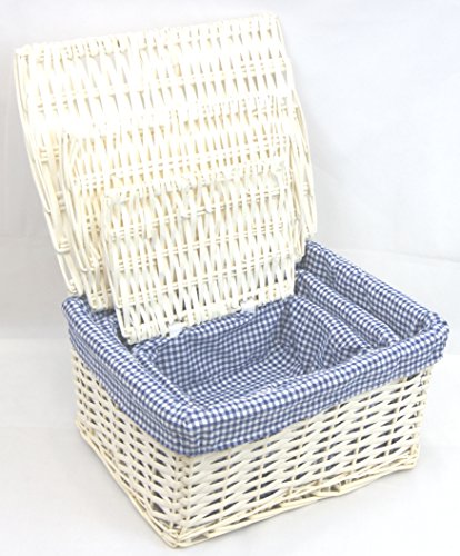 Arpan Set of 3 Lidded Wicker Storage Xmas Hamper Basket With blue Gingham Lining by ARPAN - 3