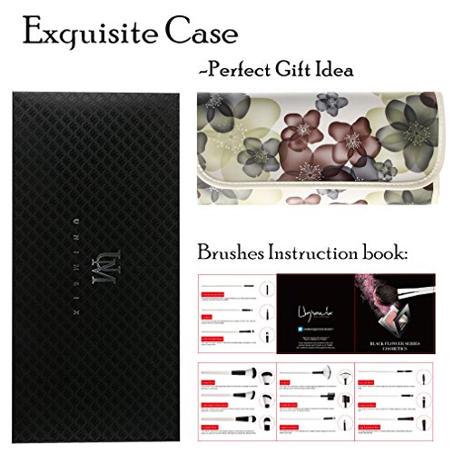Unimeix Professional 12 Stück Make-up Kosmetik Pinsel Set Kits mit Blume (Black Flower) Muster Fall von Unimeix - 5