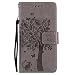 Produktbild Leder Hülle für Huawei P7,Brieftasche Hülle für Huawei Ascend P7,Ascend P7 / Huawei P7 Hülle Flip Case Wallet,Fanryn Retro Elegant Butterfly Schmetterling Baum Katze Muster Prägung PU Leder Ledercase Schutzhülle Handy Lanyard Strap Flip Tasche Wallet Case Cover Schutzhülle Etui Tasche Handytasche Hülle Standfunktion mit Kartenfächer Silikon Rückseite Cover für Huawei Ascend P7 / Huawei P7 - Grau