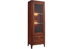 ‎MASSIVMOEBEL24.DE MASSIVMOEBEL24.DE | Brooklyn Vitrine aus Massivholz #26 | aus Sheeshamholz - Walnuss, geölt | 3 Fächer + 2 Schubladen | 178x60x40 cm | Schrank Glasvitrine Hochschrank
