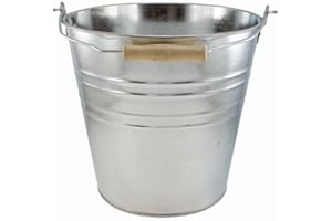 Garden Mile® Cubo de Acero Galvanizado de 12 Litros - Uso General y Limpieza - Metal Resistente Con Mango de Madera - Para Cenizas de Carbón y Agua