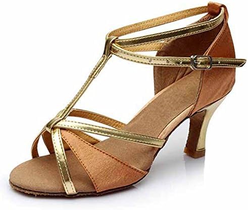 JINFENGKAI Women's Latin Salsa Dance Shoes Style 255,Brown,5.5UK/39EU,Heel2.76”