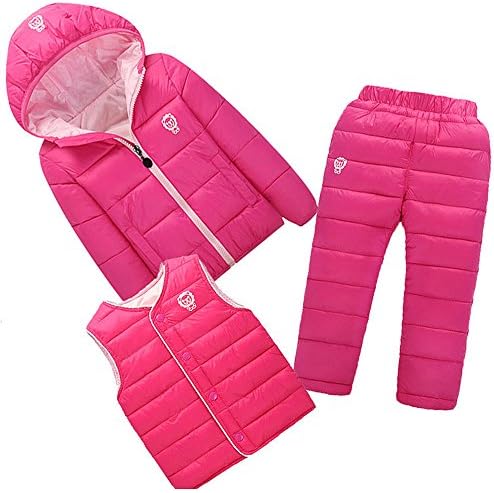 QJH Baby Boy Girl Winter Snowsuit Puffer Down Hooded Jacket/Vest/Ski Pants Set