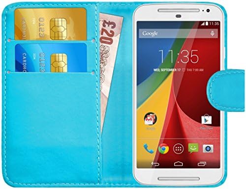 Moto G2 (2nd Gen) Case, G-Shield Leather Wallet Case [Slim Fit] Premium Flip Cover Case With [Card Slots] [Magnetic Closure] For Motorola Moto G2 (2nd Gen / 2014 Edition) - Light Blue