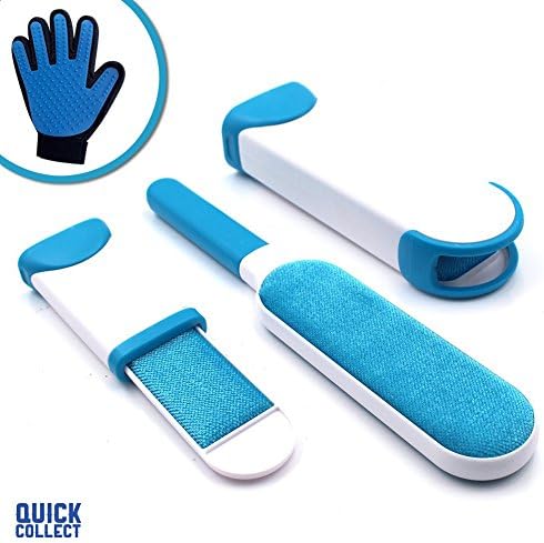 Superior Shopper Pet Fur & Hair Remover Brush + FREE Pet Grooming Glove by QUICK COLLECT | Reusable Lint Brush with Self Cleaning Base | Deshedding Kit | Fur Removal Dog Lover Gift Set