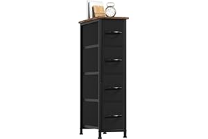 ‎SOMDOT Somdot Kommode Schmal mit 4 Schubladen aus Stoff, Sideboard mit Holzplatte, Schrank für Wohnzimmer Flur, Komodenschrank, Küchenschrank, Schlafzimmerschrank, Rustikales Braun