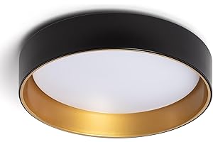 LEDKIA LIGHTING - Plafón LED para Cocina, Comedor, Habitación 20W Circular Ø450 mm | Temperatura de Color Seleccionable (Blanco Frío, Neutro, Cálido) | Flujo Luminoso 1600 lm | Negro/Dorado