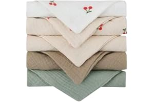 ZiaWorld 5 pcs BABY Muslin Squares for Baby, Cotton Burp Cloths 23cm x 23cm, Baby Essentials, Muslin Squares,100% Cotton Absorbent, Soft & Breathable & Ideal to Clean, Wipe & Cover Newborns, J