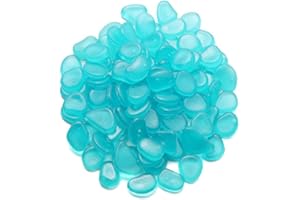 Mdurian 200Pcs Light Blue Glow in the Dark Pebbles Rock Luminous Cobblestones Glowing Pebbles Stones for Home Garden Walkway Aquarium Fish Tank Patio Lawn Decoration