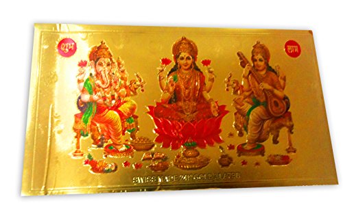 24Kt Gold Plated indian gift envelopes (18.5cm * 8cm) : a set of 12 pieces | Laxmi Ganesh Saraswati Color envelopes