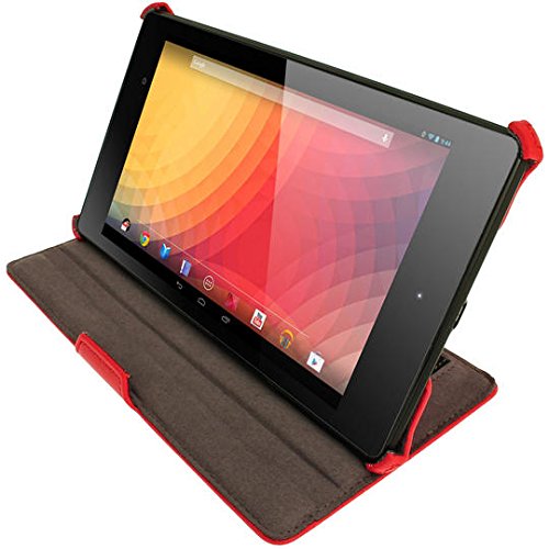 igadgitz Rot PU Ledertasche Hülle für Google Nexus 7 FHD 2013 Model 2. Generation Mit Multi-Winkel Betrachtungs-stand + Handschlaufe + Auto Sleep/Wake + Displayschutzfolie - 4