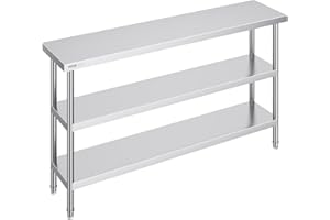 ‎VEVOR VEVOR Lebensmittel-Zubereitungstisch aus Edelstahl, gewerblicher Küchenarbeitstisch, mit 2 verstellbaren Unterregalen, Zubereitungstisch für Grill, Küche, Zuhause und Garage 356 x 1524 x 864 mm
