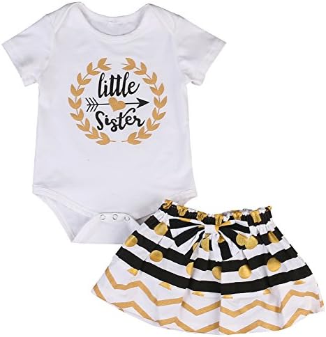 Little Big Sister Suit Set,Romper T-shirt Polka dot Skirt Dress Outfits Set For Baby Girl (0-6 Month, Little Sister Bodysuit)