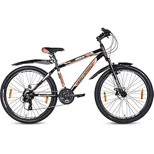 HERO CYCLES Unisex Adult's Sprint Howler 29T Mountain Bike , 19 Inches Steel Frame with Dual Disc , Front Suspension, 21 Speed Cycle (Black, Orange)
