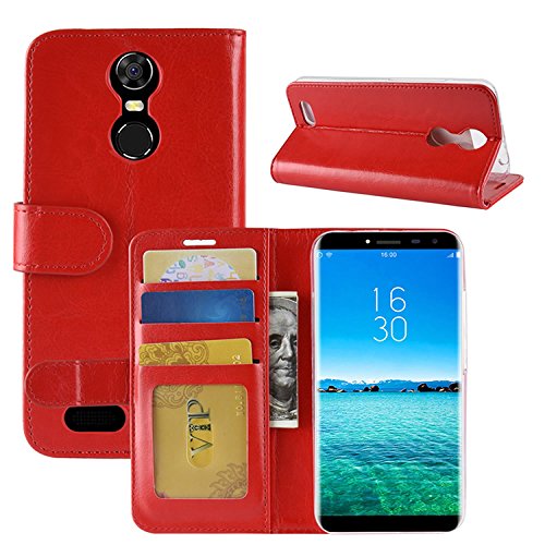 HualuBro Coque Oukitel C8, Retro Étui en Cuir PU Leather Wallet Portefeuille Housse Flip Case Cover avec Cartes Slots pour Oukitel C8 Smartphone - Rouge
