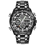 Rosennie Herren Digital LED Armbanduhren Analog Digital Quarz Uhr Quarzuhr Edelstahl Herrenuhr Luxus Wasserdicht Metallarmband Uhren Business Uhr mit Schwarz Zifferblat Edelstahl