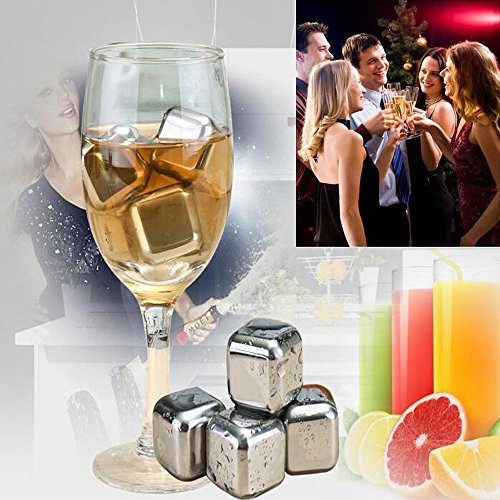 Stahl Eiswürfel, tpfocus 8 PCS Edelstahl Chillen Wiederverwendbare Eiswürfel mit Tablett & Tong - 2