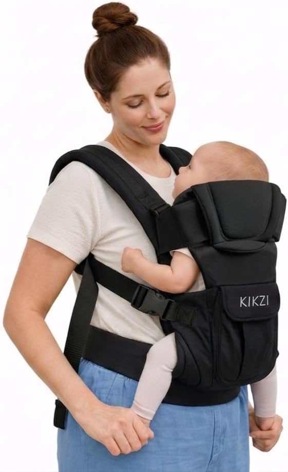 Kikzi Ergonomic Strong Breathable Adjustable Infant Baby Carrier Backpack (Black)