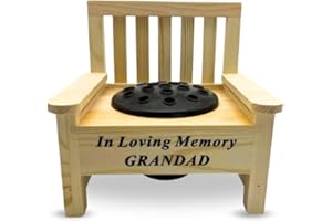 Yaldram Mini Wooden Memorial Bench with Black Plastic Insert Pot Fresh Artificial Flowers Graveside Ornament Bench with Flower Holder Heartfelt-Tribute (In Loving Memory GRANDAD)
