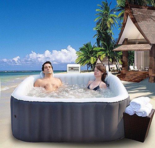 PureSpa Aufblasbarer Whirlpool / Jacuzzi mit Heizfunktion (bis 42°C ), Selbstaufblasend, In- und Outdoor Spa Pool,158x158cm, 108 Massagedüsen, 650 Liter, für 4 Personen, inkl Bodenmatte und Abdeckplane - 6