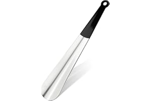 CDRPD 1 Pcs Calzador de Acero Inoxidable,Metalico Calzadores,Calzador Largo,Calzador de Zapatos,con Una Cáscara Negra,con Orificios para Colgar,Ergonómico,Fácil de Utilizar