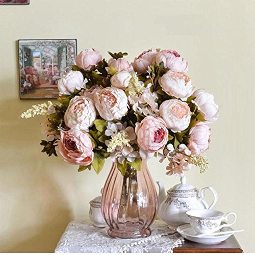 Yogogo 1 Bouquet 8 Köpfe Künstliche Pfingstrose -Silk Blumen-Blatt Startseite Hochzeit Dekor (Khaki) - 2