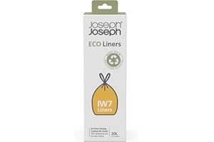Joseph Joseph IW7 - Sacchetti Imondizia Ecologici in Plastica Riciclata, Sacchetti per Rifiuti da Cucina con Manici a Coulisse, Extra Resistenti - Confezione da 20, 20 Litri, Grigio