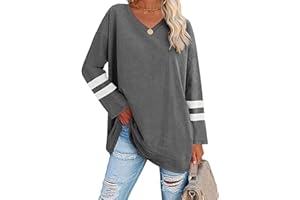 Famulily Women's Long Sleeve T Shirts Striped Long Sleeve V Neck Round Neck Comfy Cotton Loose Tunic Tee Blouse Tops