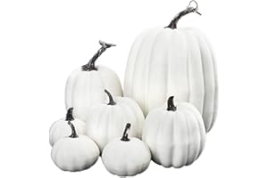 Benoon Künstliche Ernte-Kürbisse, Dekorationsset, Kürbis-Herbsternte, bunte Polystyrol-Styropor-Statue, Display für Zuhause, Garten, Halloween-Dekoration, Weiß, 7 Stück