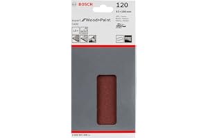Bosch Accessories 2608605306 Sander Sheet for Wood, Type, 8 Hole, 93mm x 185mm, P120 Grit, Blue, Pack of 10