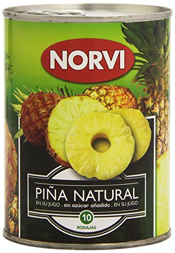 Norvi - Piña natural en su jugo - Sin azúcar añadido - 565 g; 10 rodajas