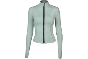 Locachy Veste de sport ajustée, fermeture à glissière intégrale, passe-pouces, pour footing, fitness, entraînement, pour femme