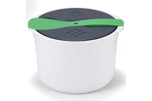 TIOODRE Cuociriso per microonde, 2 l, pentola a vapore per microonde, per pasta, riso e vaporiera con paletta per riso e colino, casseruola per microonde per carne, pasta, patate, verdure