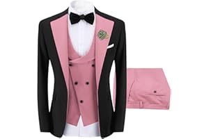 Sliktaa Tuta da uomo in 3 pezzi, con un bottone, vestibilità aderente, formale, per cene nuziali, blazer, gilet e pantaloni, multicolore