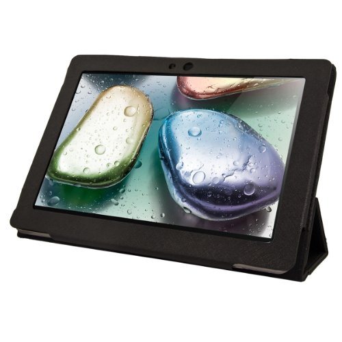3in1 Set: kwmobile Hülle für Lenovo IdeaTab S6000 – Tabletcover Slim Case Tablet Schutzhülle – Smart Cover Tabletcase Schwarz + Folie, kristallklar + Stylus, Schwarz - 6