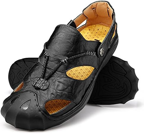 Men's Leather Fisherman Sandals Casual Outdoor Sports Shoes Summer Beach Closed-toe Sandals (US9=EUR43=UK8.5, Black)