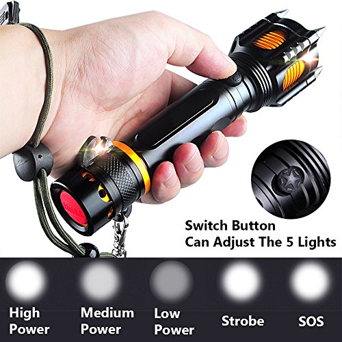TEFOMATE Hohe Energie Cree XML T6 1200 Lumen Aluminium Taktisch LED Wiederaufladbare Taschenlampen, Inklusive 1 x 18650 Batterie und ladegerät - 2