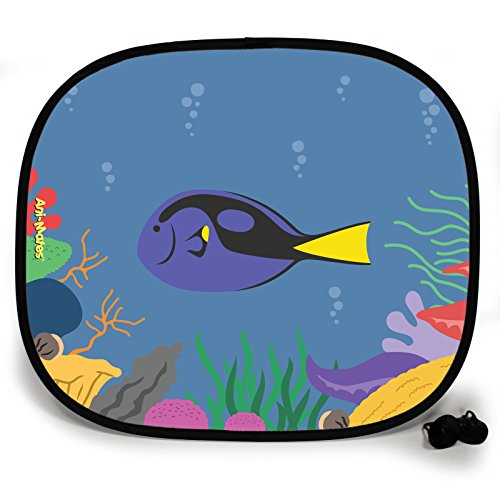 Preisvergleich Produktbild 123T Sunshades Ani-Mates Auto-Sonnenblende, unter dem Meer Regal Tang Fisch Sonnenblende, Sonnenschutz, Design X 2