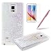 Produktbild Galaxy Note 4 Glitzer Hülle - Felfy Samsung Galaxy Note 4 S V Kreativ Fashion Sparkly Glitter Bling Kleine Pink Blau Liebe Herz Stil Haut Tasche Back Case Cover Etui + 1x Stylus Touch Pen + 1x Displayschutzfolie