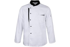 AYAZER Uniforme de Chef de Cuisine de Restaurant Unisexe, Chemise à Manches Courtes/Longues, Veste de Chef, vêtements de Travail-Manches Longues_b-S