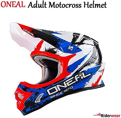 Oneal 3 Series Shocker Adult Mx Motorcycle Motorbike Motocross Quad Dirt Bike ATV Enduro Off Road Helmet - BLACK/BLUE/RED - M