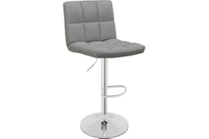 RELAX4LIFE Set di 1/2 Sgabelli da Bar/Cucina in Ecopelle, Altezza Regolabile e Girevole a 360°, Poggiapiedi e Base Metallica, Portata 150KG (1, Grigio)