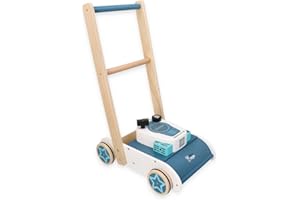 ADAM TOYS Wooden Sliding Lawnmower for Children from 3 Years - Running Toy with Sound - 36 x 26 x 55 cm - Walker Lawnmower Toy - Garden Tools