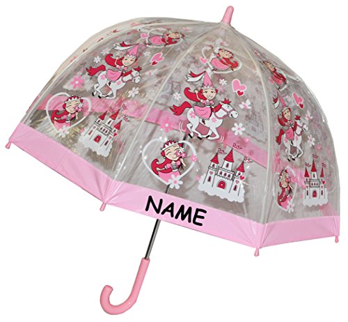 Preisvergleich Produktbild Unbekannt Regenschirm Prinzessin / Märchenschloß / Pferde - Kinderschirm transparent incl. Namen - Ø 70 cm - Kinder Stockschirm - für Mädchen Schirm Kinderregenschirm / ..
