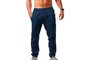 Gellmall Homme Pantalon Coton Lin Ete Pantalon Decontracte avec Poches Cordon Pantalon Ample de Plage Léger Respirant S-5XL